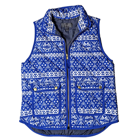 J. Crew Jackets & Blazers - Women's J. Crew Blue Fair Isle Down Puffer Vest Size Small PETITE Winter Holiday